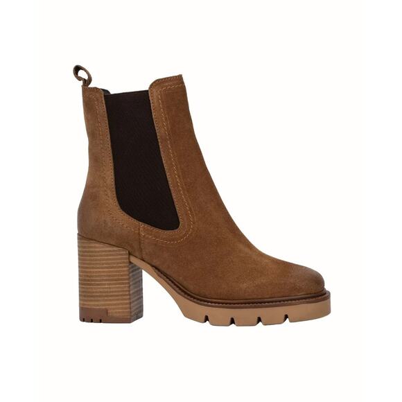 Vintage Foundry Co. Sz 8 Cognac Penelope Suede Leather Block Heel Chelsea Boots - Picture 2 of 9